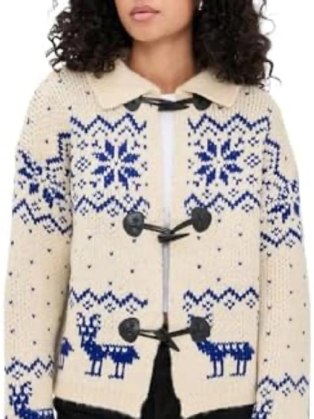 Bailey Rose Women's Fair Isle Reindeer Toggle Knit Collared Cardigan Small NWT - Picture 5 of 16